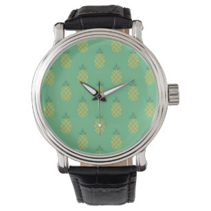 Geometric Pineapple Pattern on Green Watch