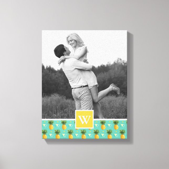 Geometric Pineapple Pattern | Photo With Monogram Canvas Print (Front)