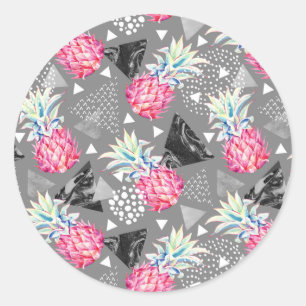 Geometric Pineapple Textured Pattern Classic Round Sticker