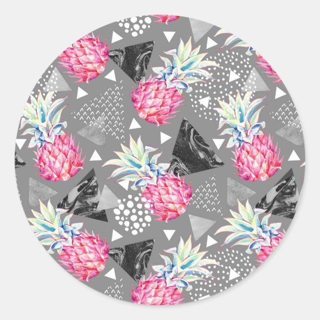 Geometric Pineapple Textured Pattern Classic Round Sticker (Front)