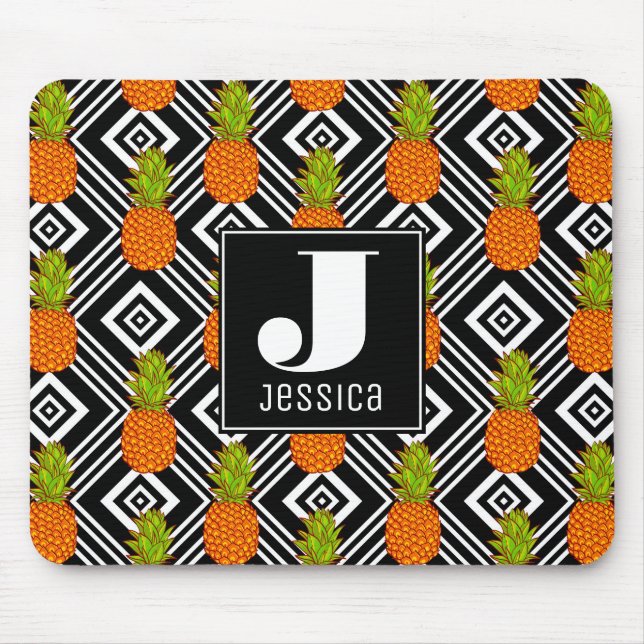 Geometric Pineapples | Monogram Mouse Mat (Front)