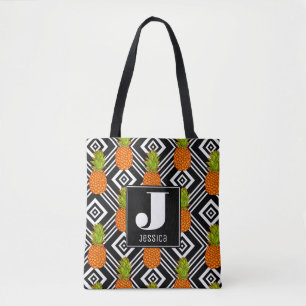 Geometric Pineapples   Monogram Tote Bag