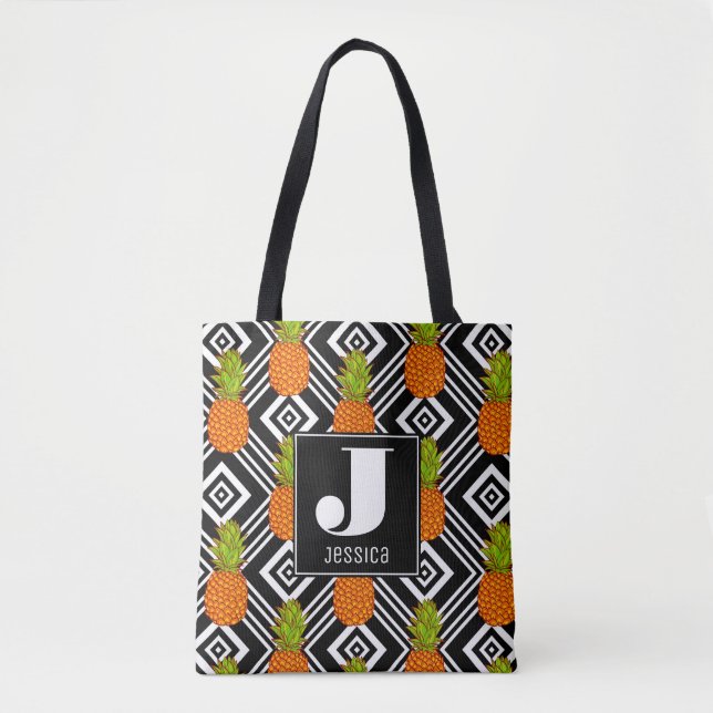Geometric Pineapples | Monogram Tote Bag (Front)