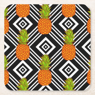 Geometric Pineapples Square Paper Coaster