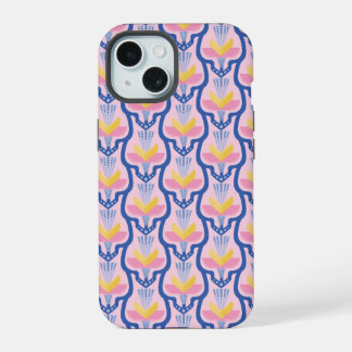 Geometric Pink and Blue Floral iPhone 15 Case
