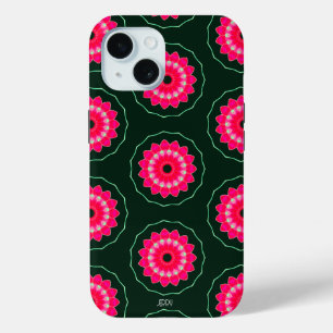 Geometric Pink and Green Floral iPhone 15 Case
