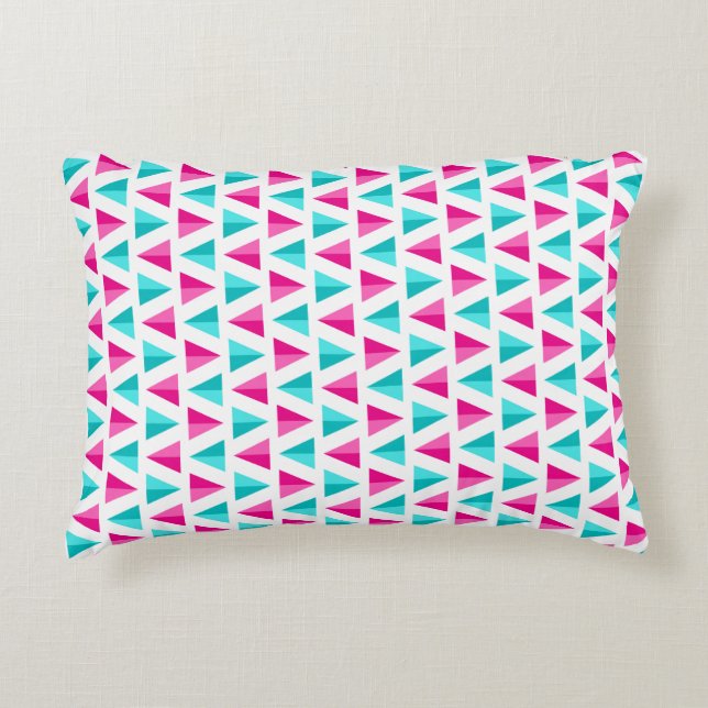 Geometric Pink & Aqua Blue Triangles Pattern Decorative Cushion (Front)
