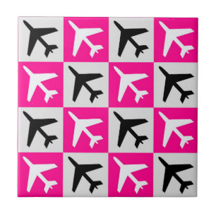 Geometric Pink Aviation Jets Aeroplane Tile