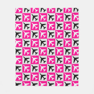 Geometric Pink Aviation Jets Airplane Fleece Blanket