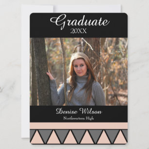 Geometric Pink, Black, and Grey Graduation Photo Invitation