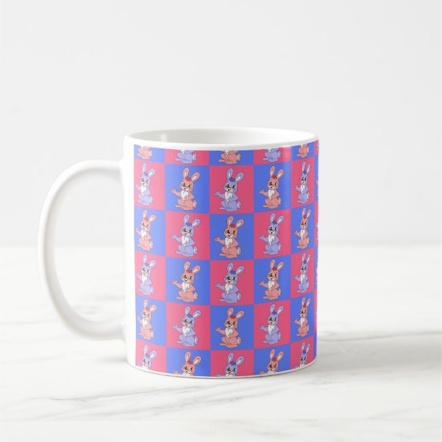 Geometric Pink Blue Bunny Rabbit Pattern  Coffee Mug (Left)