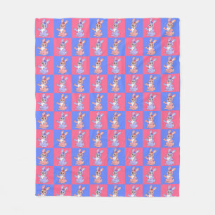 Geometric Pink Blue Bunny Rabbit Pattern Fleece Blanket