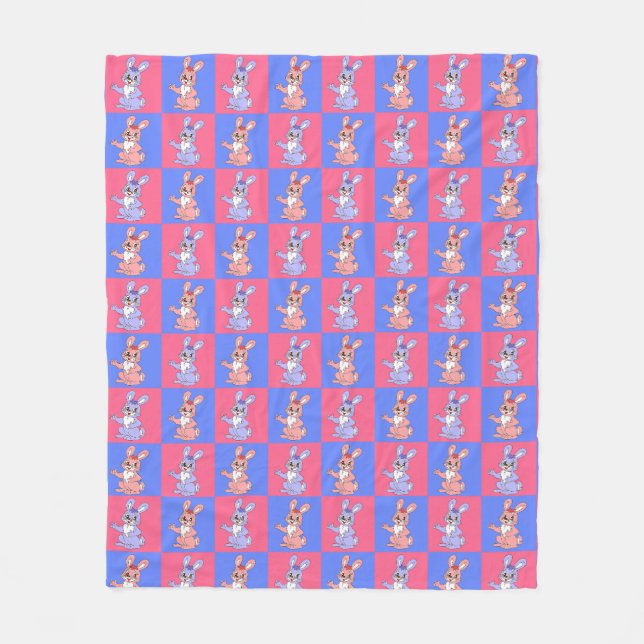 Geometric Pink Blue Bunny Rabbit Pattern  Fleece Blanket (Front)