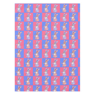 Geometric Pink Blue Bunny Rabbit Pattern Tablecloth
