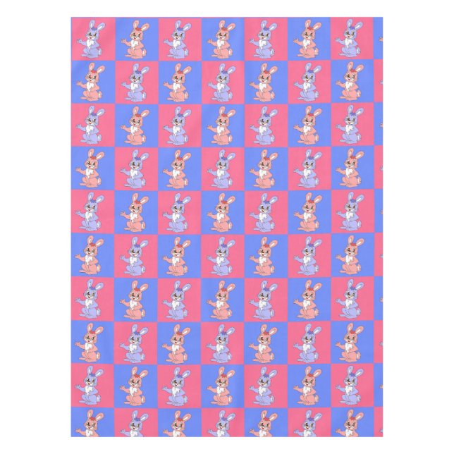 Geometric Pink Blue Bunny Rabbit Pattern  Tablecloth (Front)