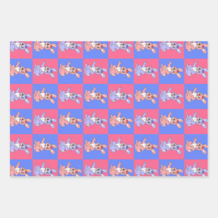 Geometric Pink Blue Bunny Rabbit Pattern Wrapping Paper Sheet