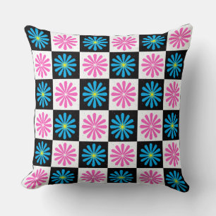 Geometric Pink Blue Floral Pattern  Cushion