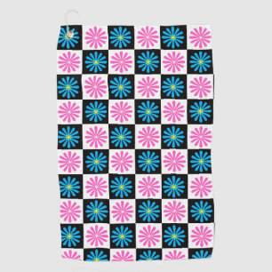Geometric Pink Blue Floral Pattern Golf Towel