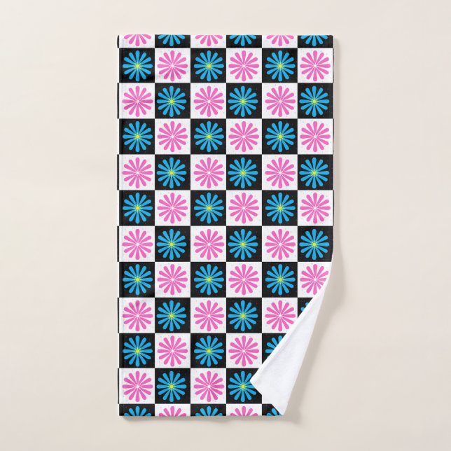 Geometric Pink Blue Floral Pattern   Hand Towel (Hand Towel)