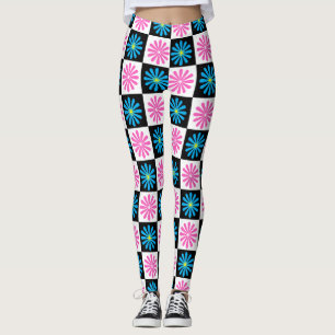 Geometric Pink Blue Floral Pattern   Leggings