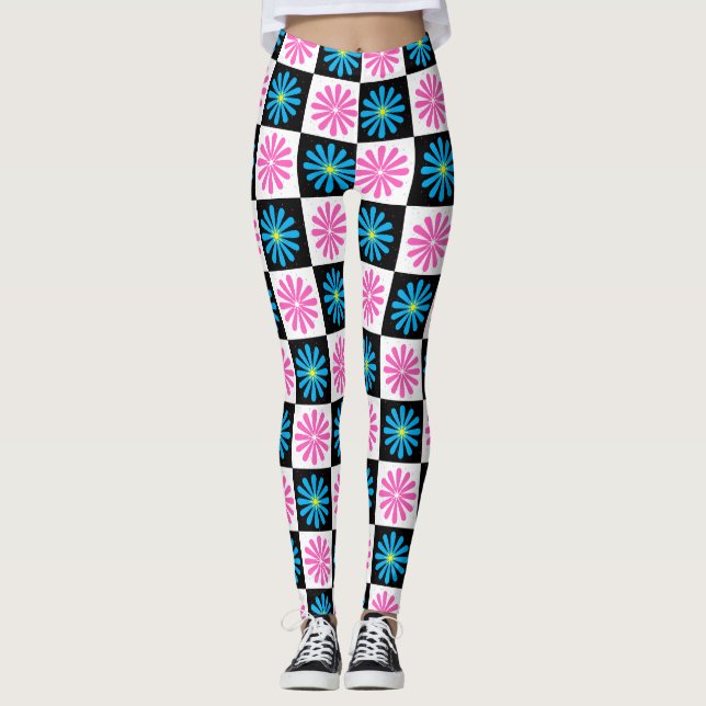 Geometric Pink Blue Floral Pattern   Leggings (Front)