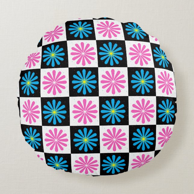 Geometric Pink Blue Floral Pattern   Round Cushion (Front)