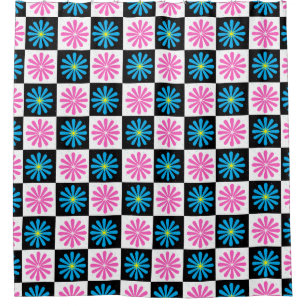 Geometric Pink Blue Floral Pattern  Shower Curtain