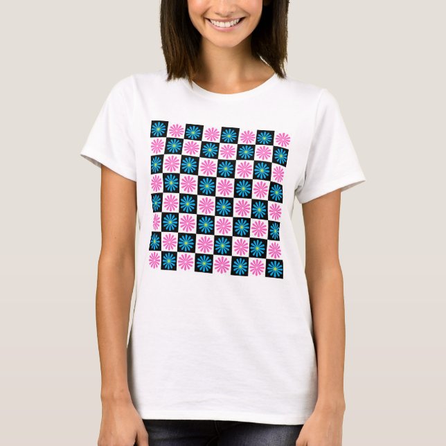 Geometric Pink Blue Floral Pattern   T-Shirt (Front)