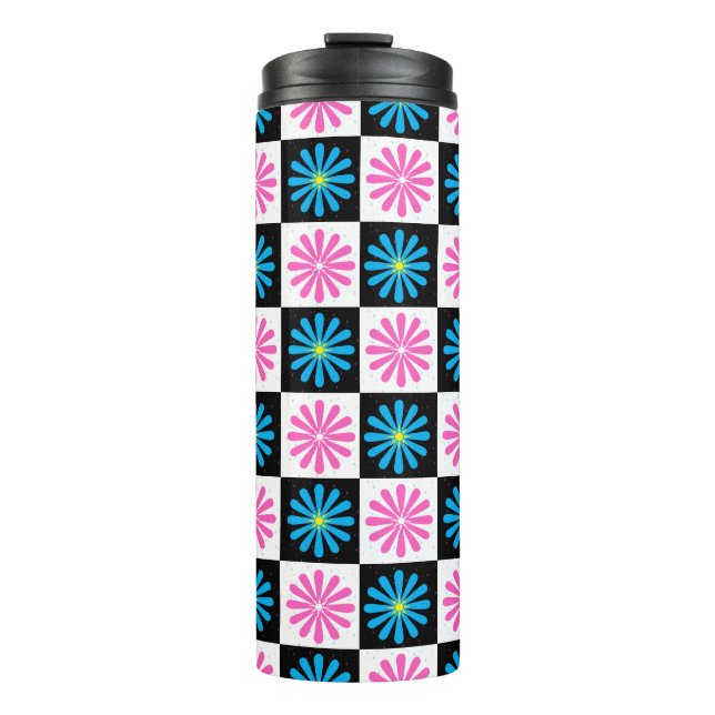 Geometric Pink Blue Floral Pattern   Thermal Tumbler (Front)