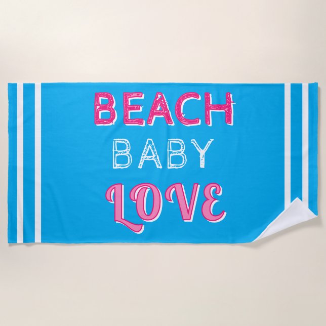 Geometric Pink Blue White Beach Baby Love Towel (Front)