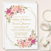 Geometric Pink Blush Floral Gold Wedding