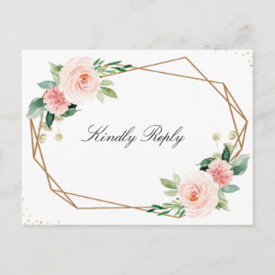Geometric Pink blush floral wedding RSVP Postcard