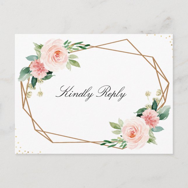Geometric Pink blush floral wedding RSVP Postcard (Front)
