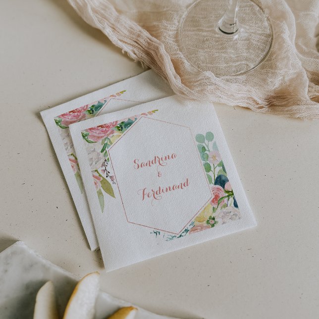 Geometric Pink Blush Spring Floral Wedding Napkin (Creator Uploaded)