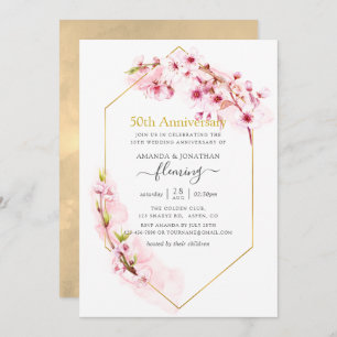 Geometric Pink Cherry Blossom 50th Anniversary Invitation