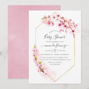 Geometric Pink Cherry Blossom Spring Baby Shower Invitation