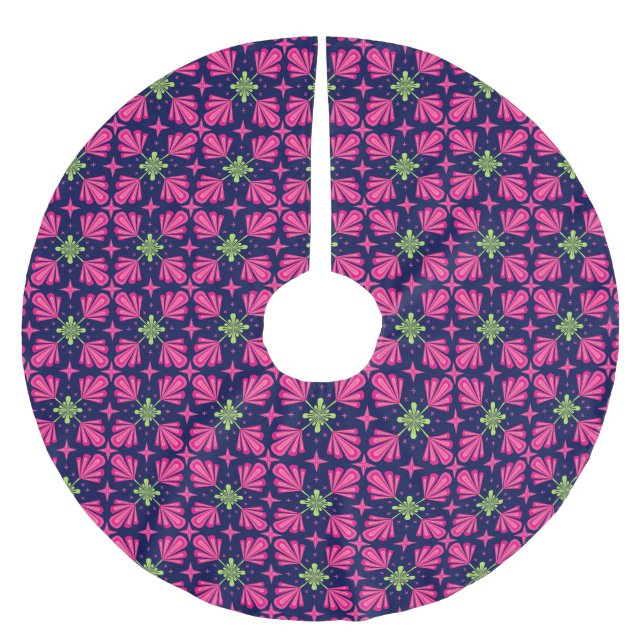 Geometric Pink Floral Petals Abstract pattern Brushed Polyester Tree Skirt (Front)