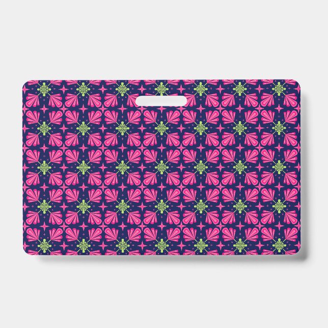 Geometric Pink Floral Petals Abstract pattern ID Badge (Front)