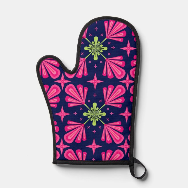 Geometric Pink Floral Petals Abstract pattern Oven Mitt (Front)