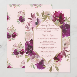 Geometric Pink Floral Sikh Ik Onkar Wedding Invitation