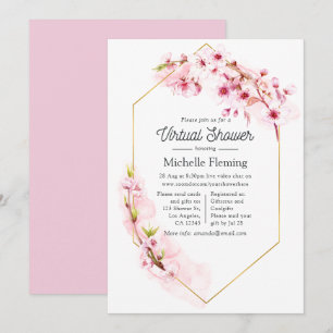 Geometric Pink Floral Spring Virtual Baby Shower Invitation