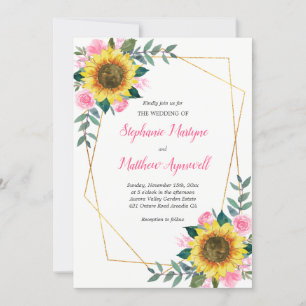 Geometric Pink Floral Sunflower Wedding Invitation