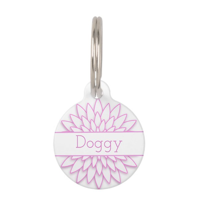 Geometric Pink  Flower Pet Tag (Front)