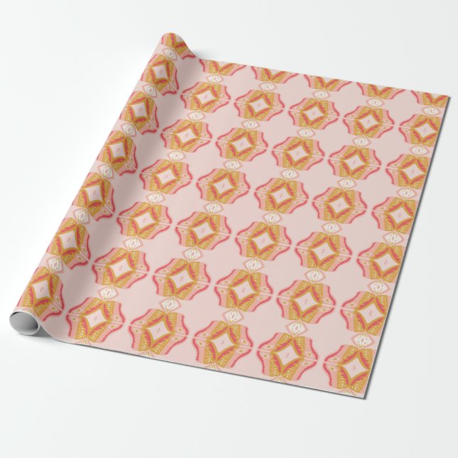 Geometric Pink Flowers Wrapping Paper (Unrolled)