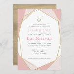 Geometric Pink & Gold Bat Mitzvah Invitation<br><div class="desc">This modern and chic Bat Mitzvah invitation features a white background with faux gold geometric frames in pink. The reverse side features a faux gold background . Change the background colour and personalise it for your needs. You can find matching products at my store.</div>