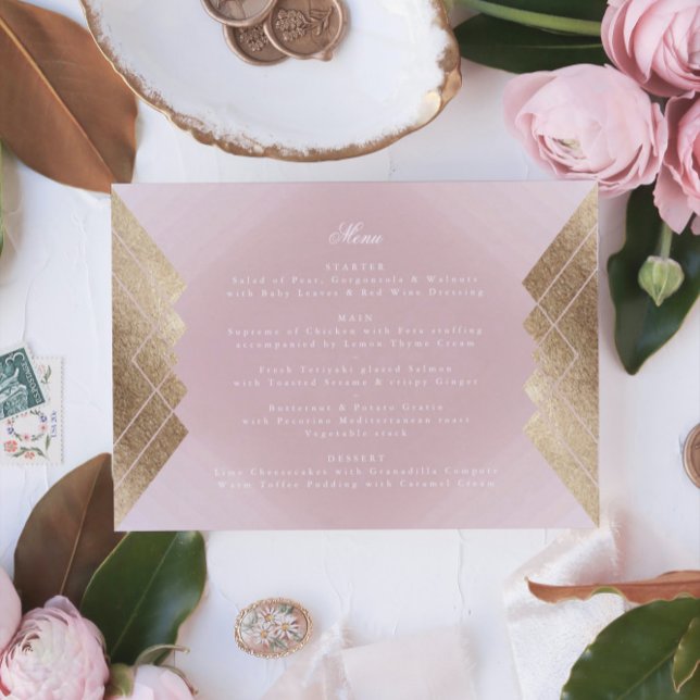 Geometric Pink Gold Gatsby Wedding Menu (Creator Uploaded)