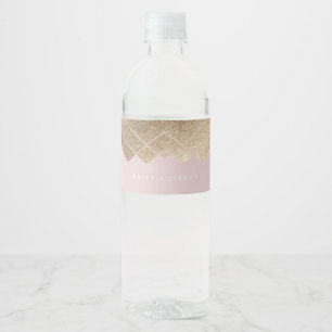 Geometric Pink Gold Gatsby Wedding Water Bottle Label