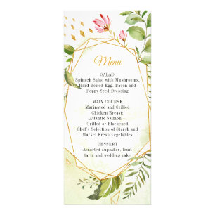 Geometric Pink Green Gold Botanicals Wedding Menu