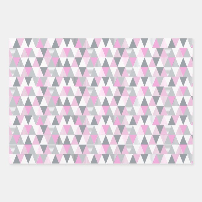 Geometric Pink Grey Abstract Patterned Wrapping Paper Sheet (Front)
