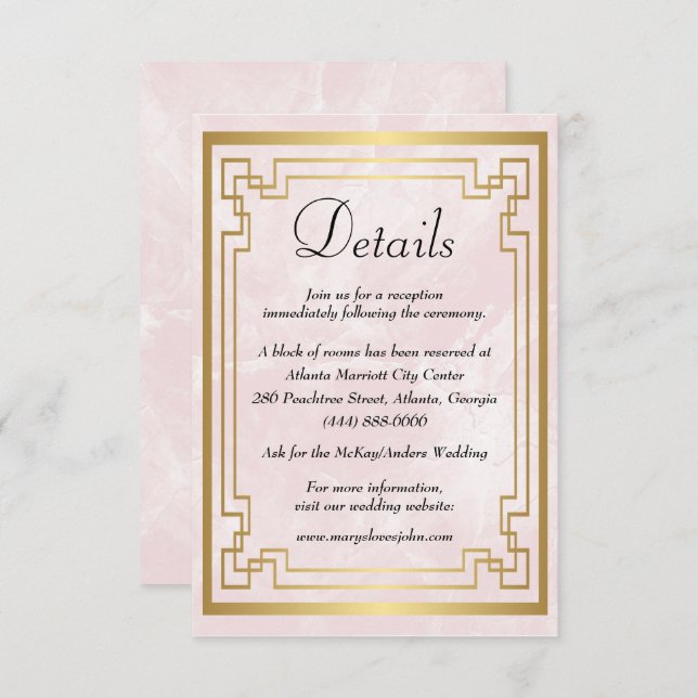 Geometric Pink Marble Wedding Details Enclosure Card (Front/Back)